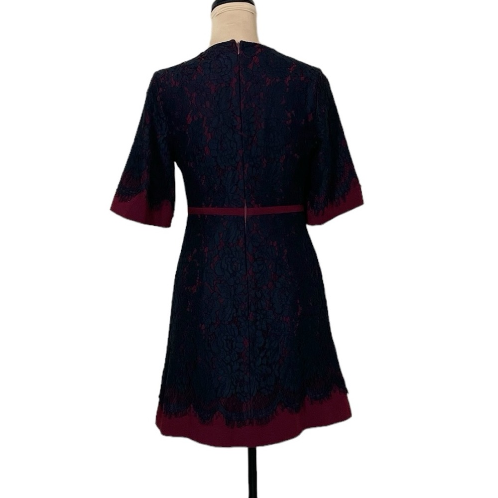 Gianni Bini Fit-and-Flare Burgundy Dress with Black Lace Overlay - Picture 3 of 9